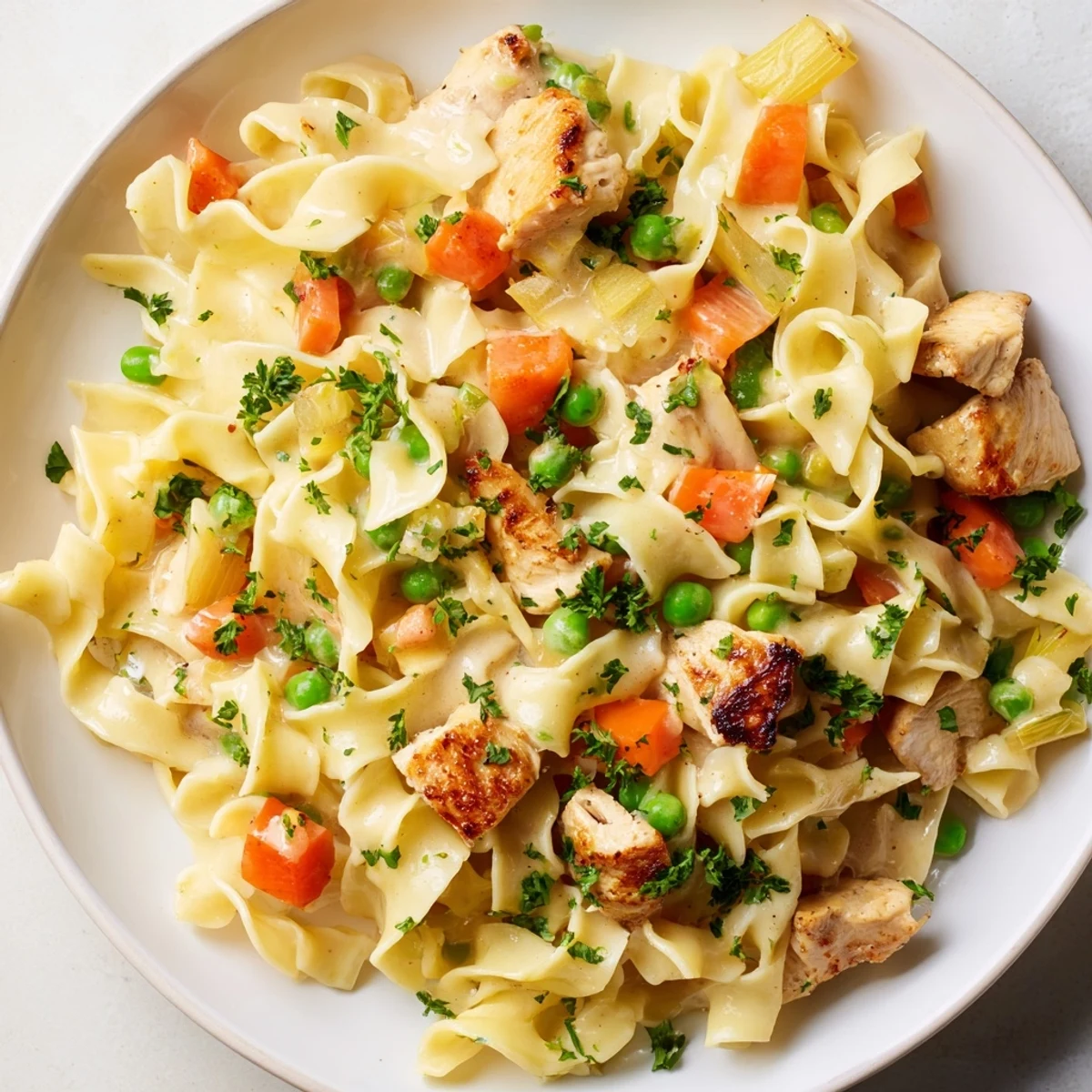Golden egg noodles and chicken smothered in creamy sauce; a comforting Creamy Chicken and Egg Noodles dinner.