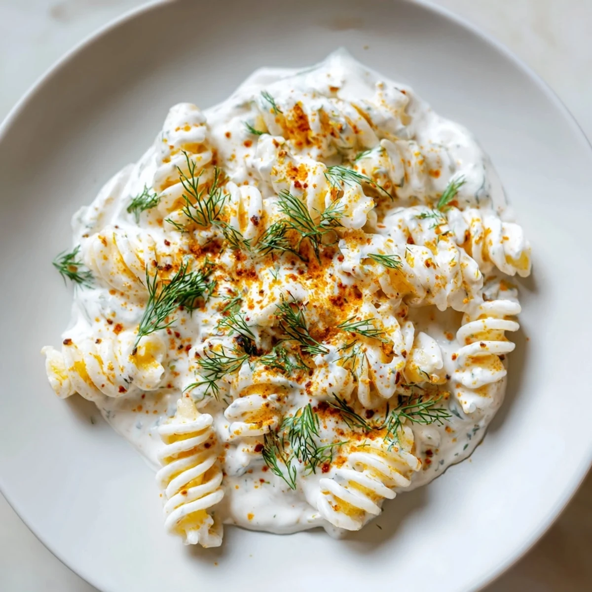 Savory Turkish Yogurt Pasta, a vegetarian delight with tender pasta and a vibrant butter drizzle.