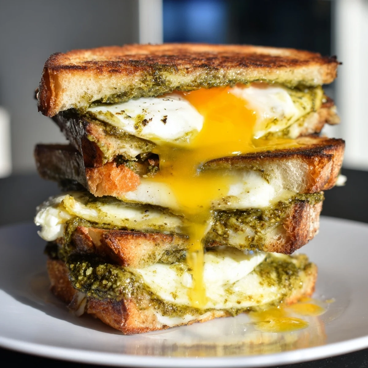 Golden, melted mozzarella with a flavorful pesto egg inside the toasted Pesto Egg Grilled Cheese.