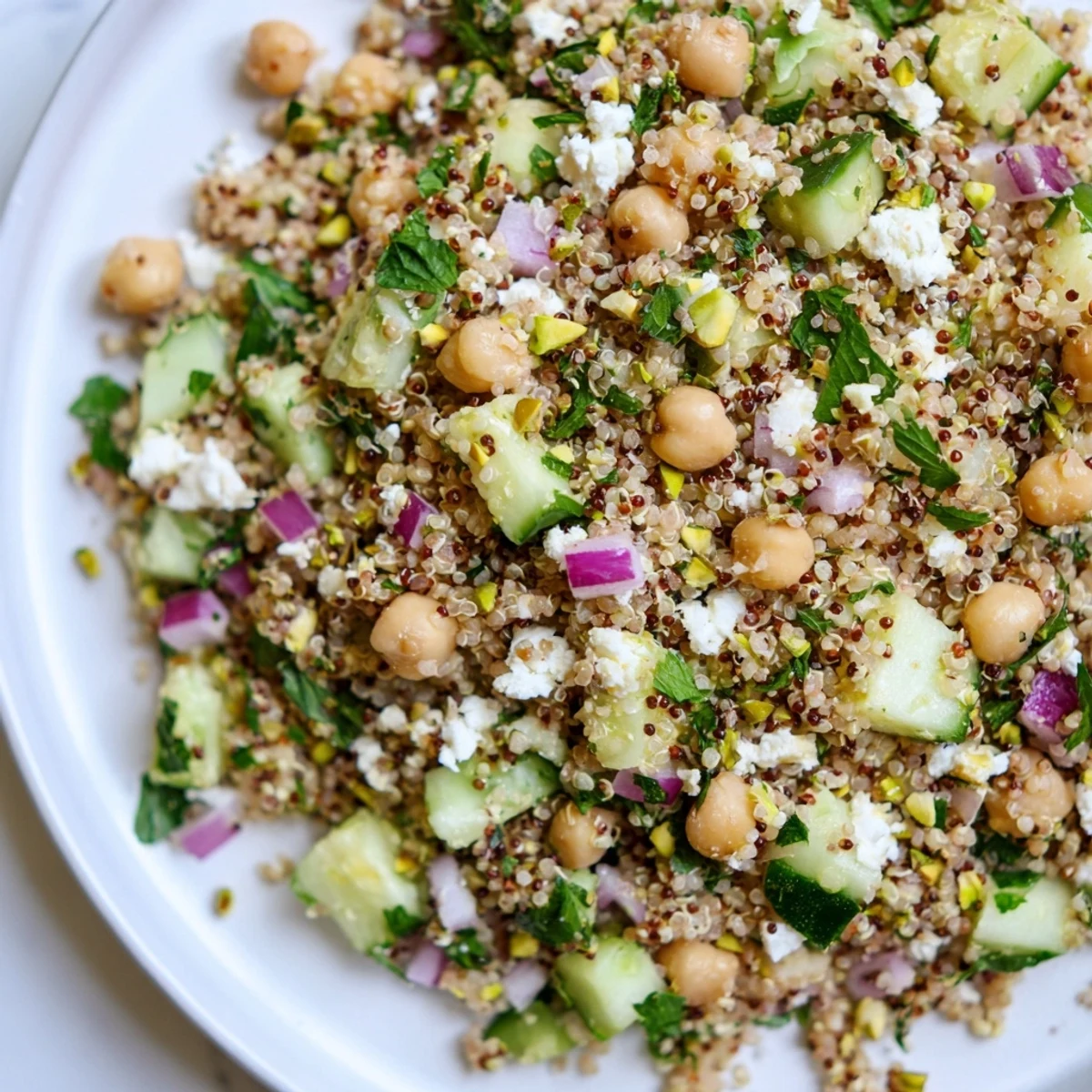 A colorful, refreshing Jennifer Aniston Salad, full of crunchy vegetables and toasted nuts, ready to eat!