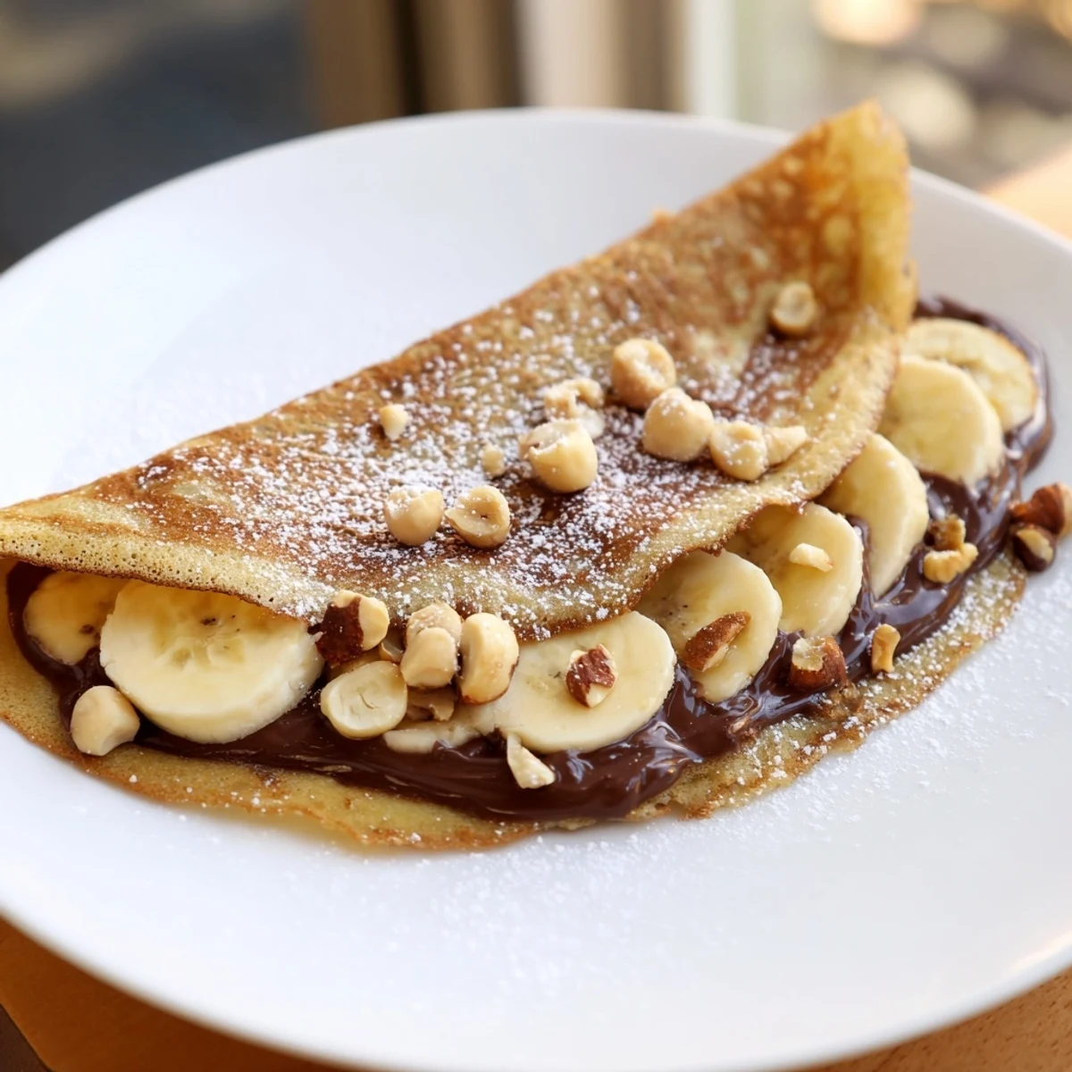 Golden, crispy Banana Nutella Wrap, folded and served warm with a dusting of powdered sugar.
