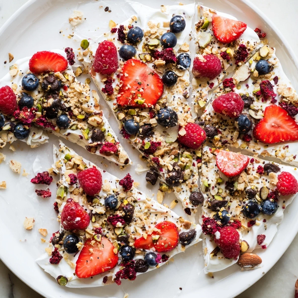 Vibrant photo of Frozen Fruit Yogurt Bark showcasing colorful berries and a creamy yogurt base.