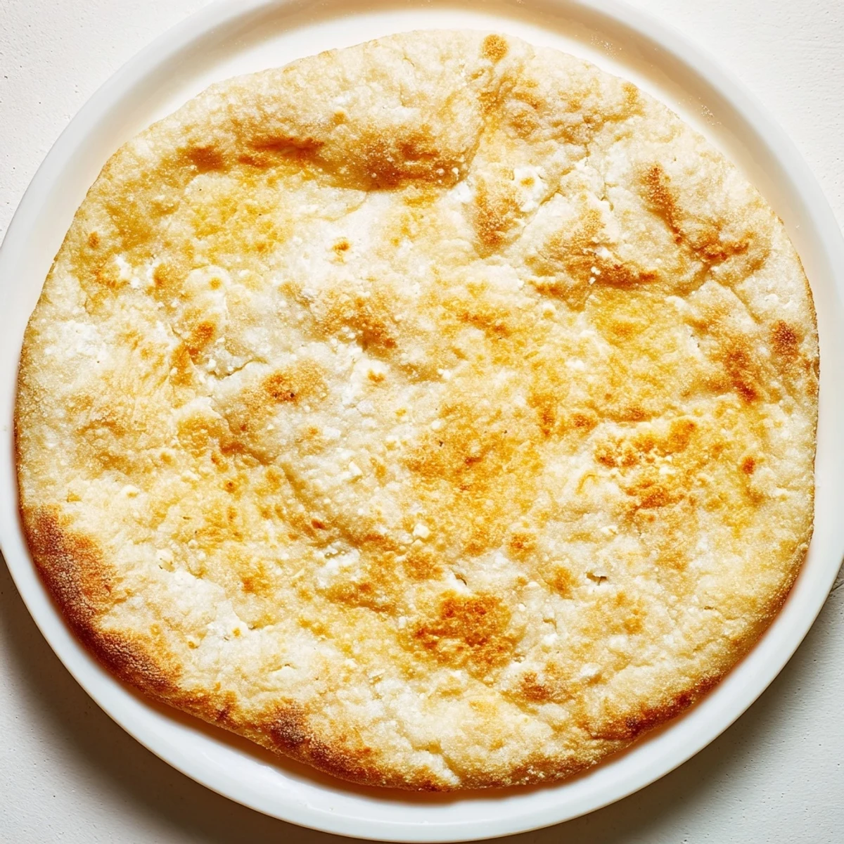 Golden cottage cheese flatbread, lightly browned from the pan, ready for your favorite toppings.