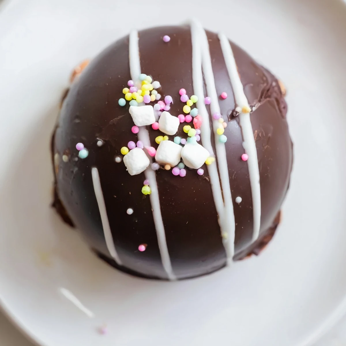 Magnificent hot chocolate bombs, decorated with white chocolate drizzle and vibrant sprinkles, ready to melt.