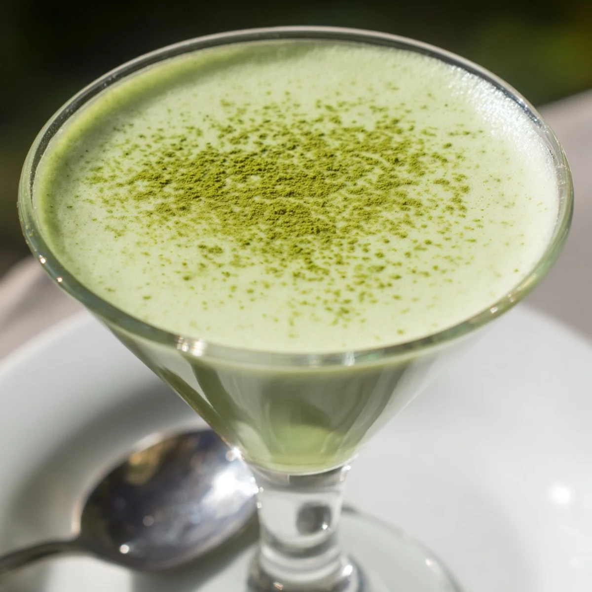 A chilled Matcha Martini, showcasing creamy texture and vibrant green color, ready to enjoy.