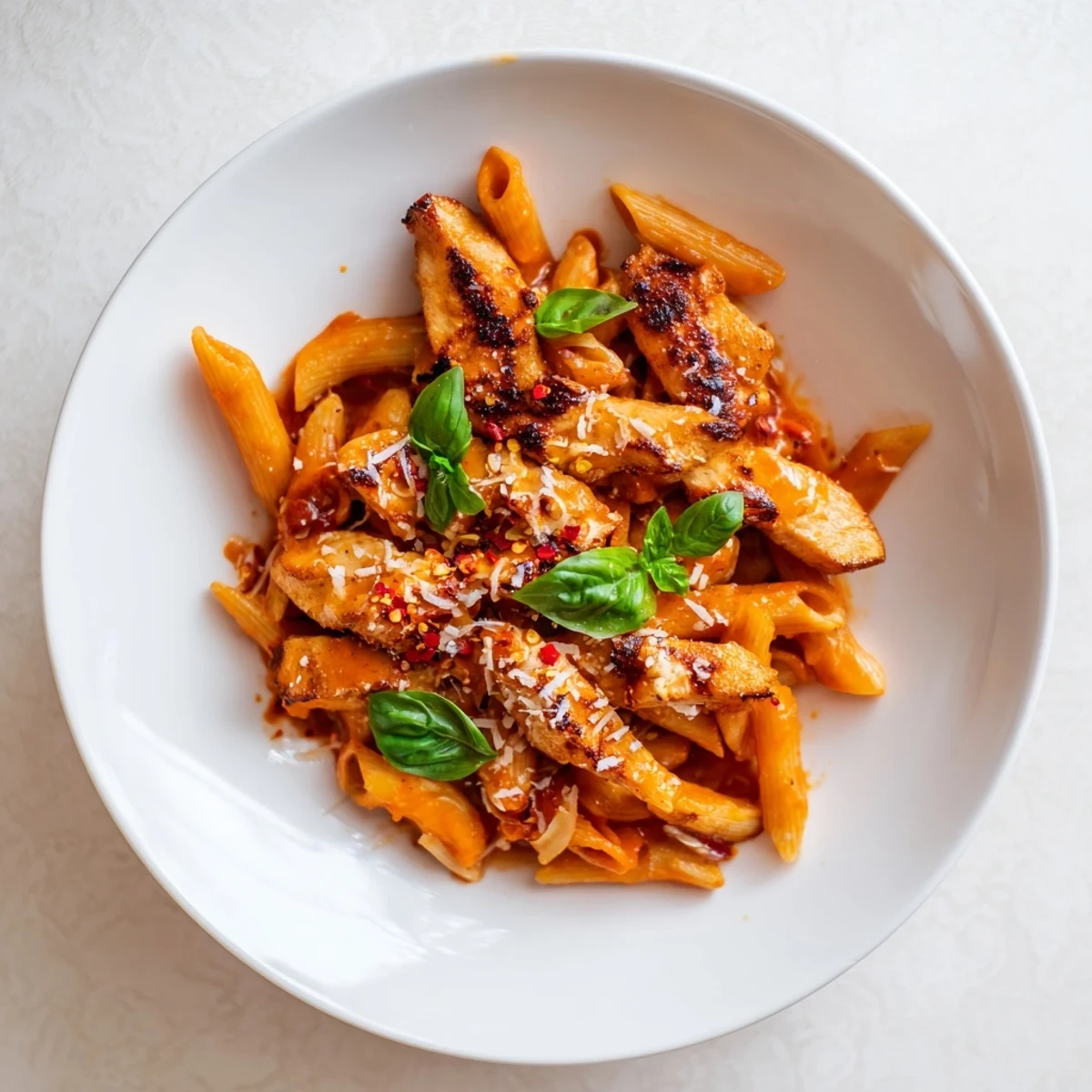 Steaming bowl of Spicy Tomato Chicken Pasta, showcasing tender chicken and vibrant tomato sauce.