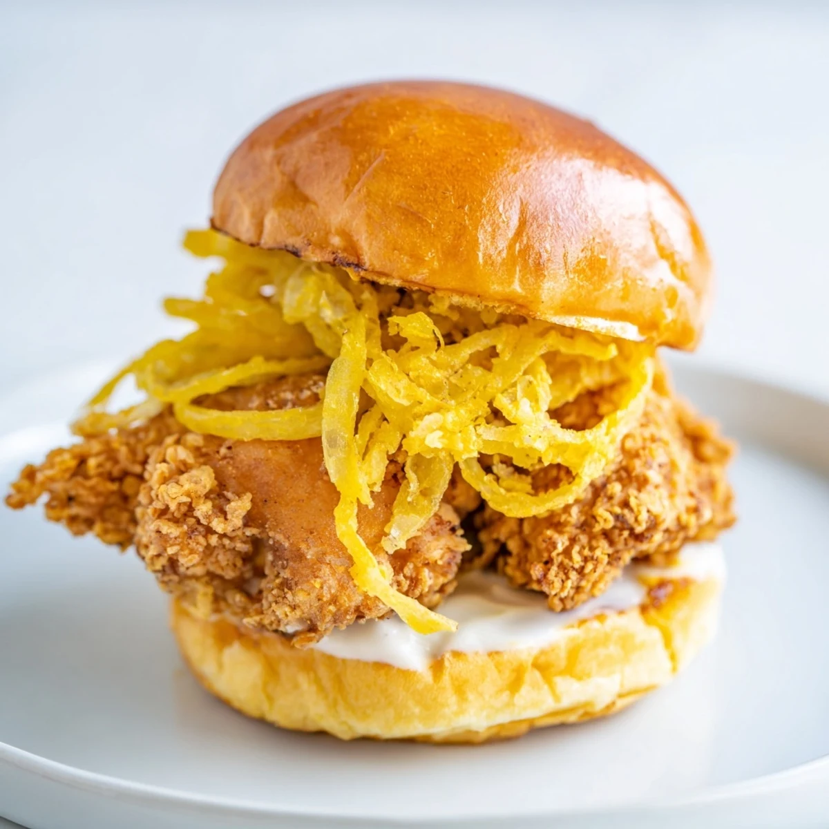 Imagine the texture: a loaded Crispy Onion Chicken Sandwich with fried onions spilling over, and a toasted bun.