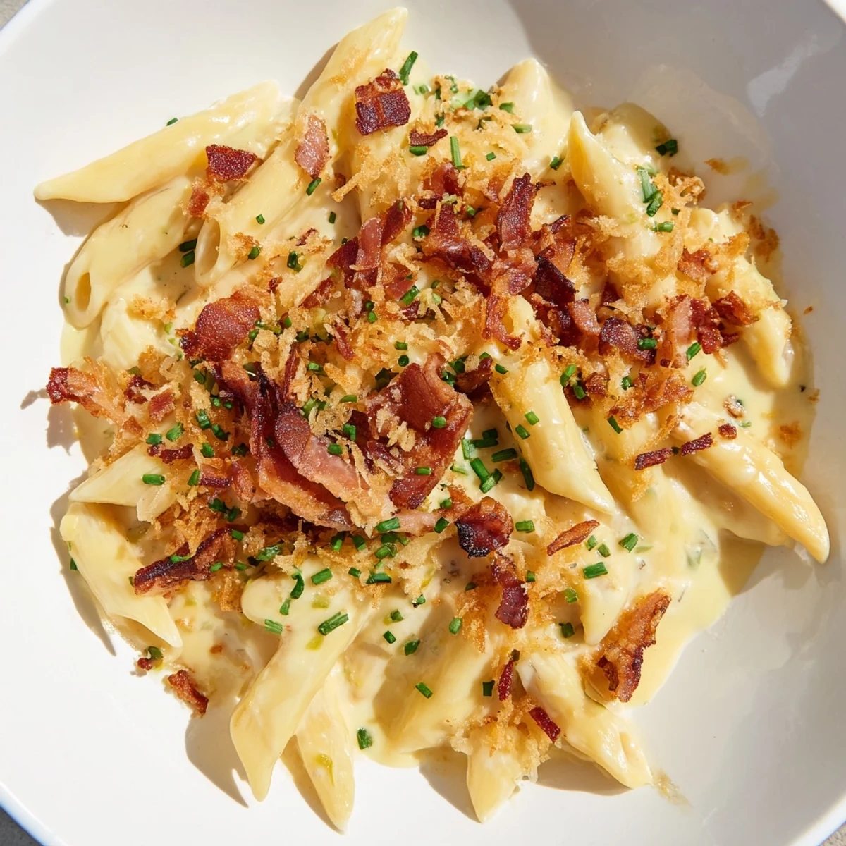 This comforting bowl of Jalapeño Popper Pasta features a rich cheese sauce and spicy jalapeños.