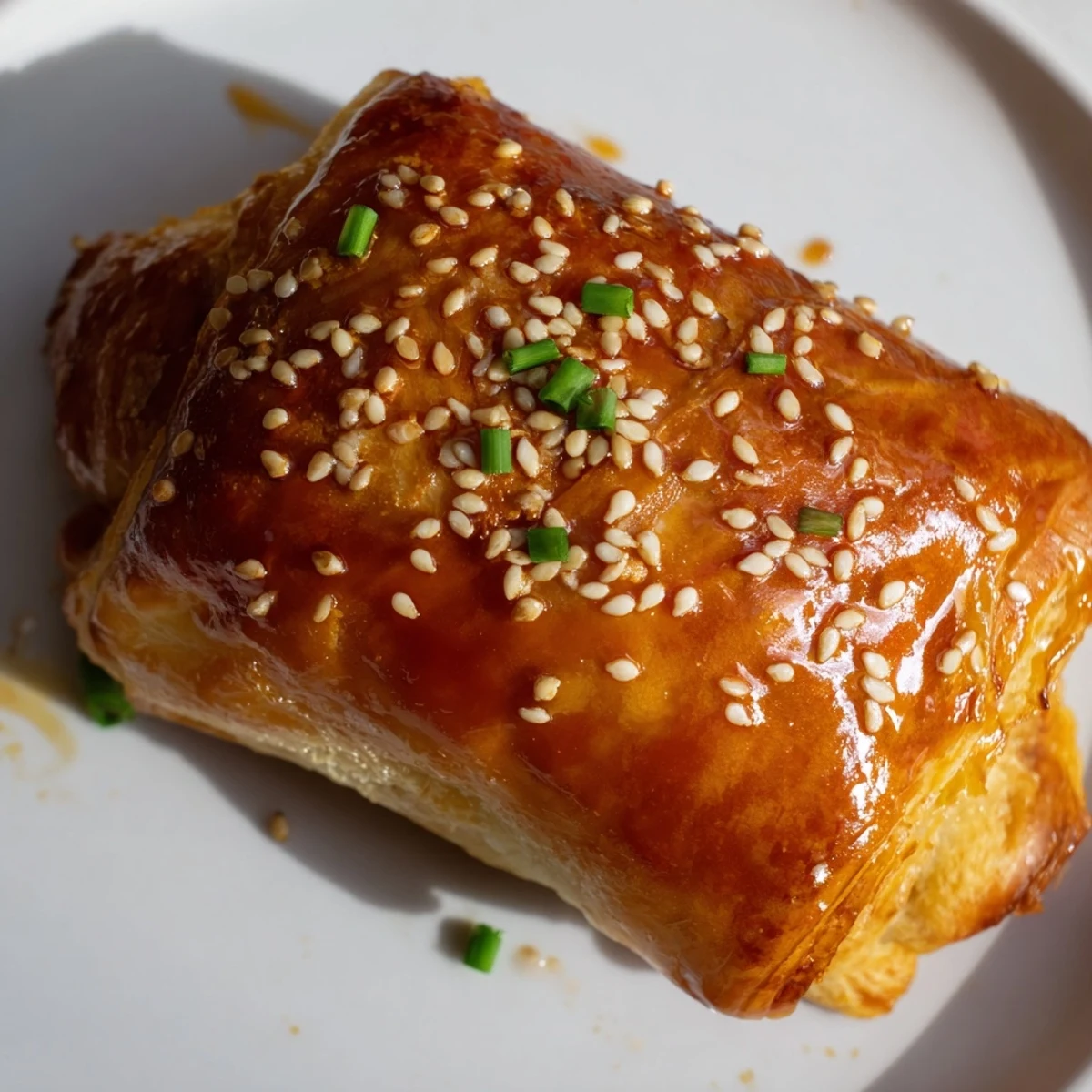 Perfectly baked Pepper Jelly Hogs in a Blanket glistens with a glossy, caramelized finish, ready to serve at parties.  