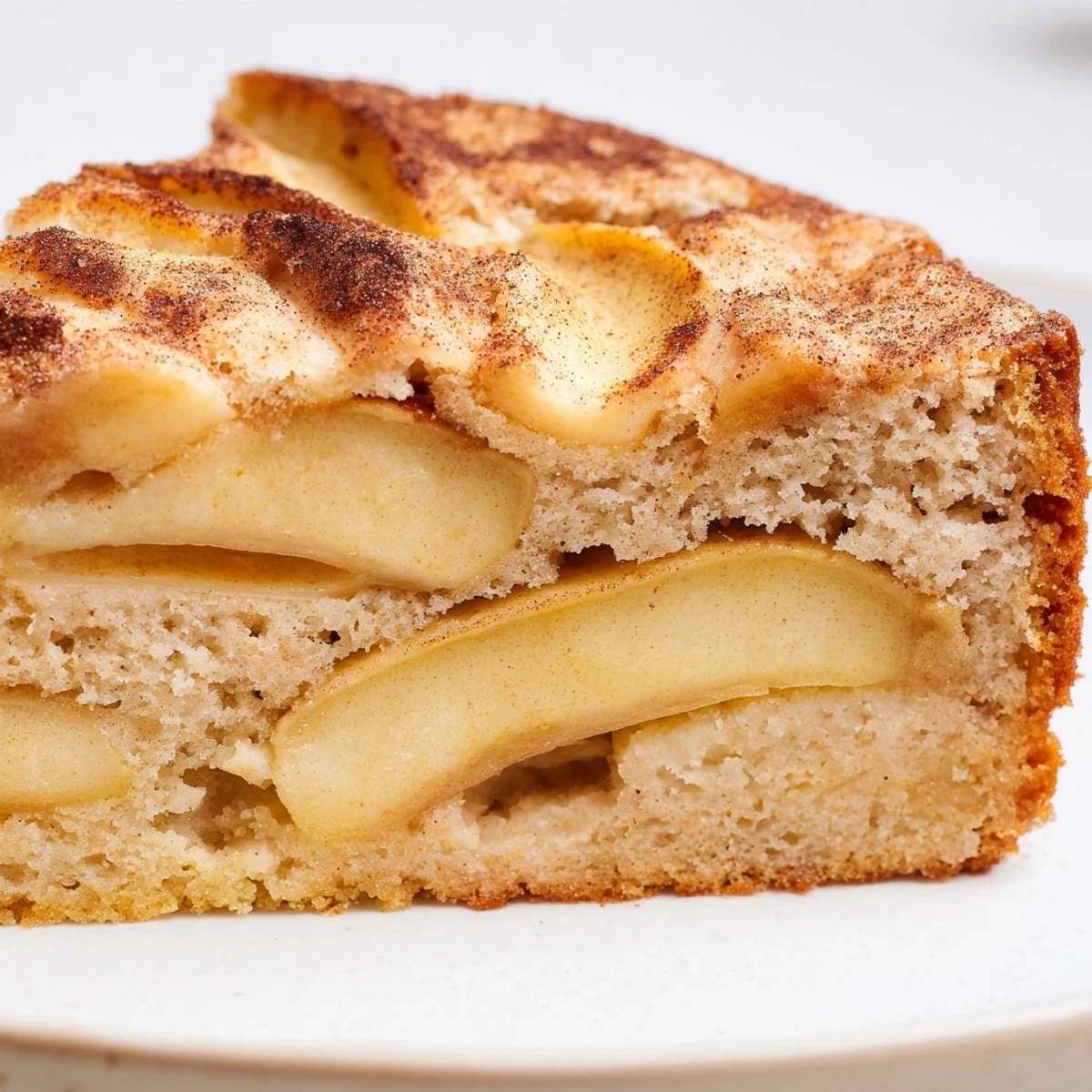 Golden baked apple cake fresh from the oven, featuring soft apple slices and a spiced, cobbler-like topping.