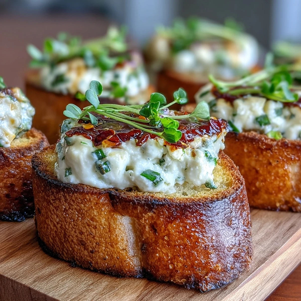 Sharp goat cheese and smooth cream cheese blend on toasted bread, finished with a vibrant drizzle of hot honey.