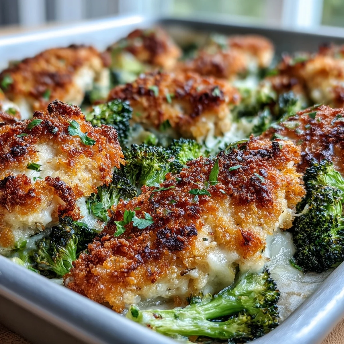 Roasted Crispy Parmesan Broccoli & Chicken Trays with golden, crunchy topping and tender broccoli florets.