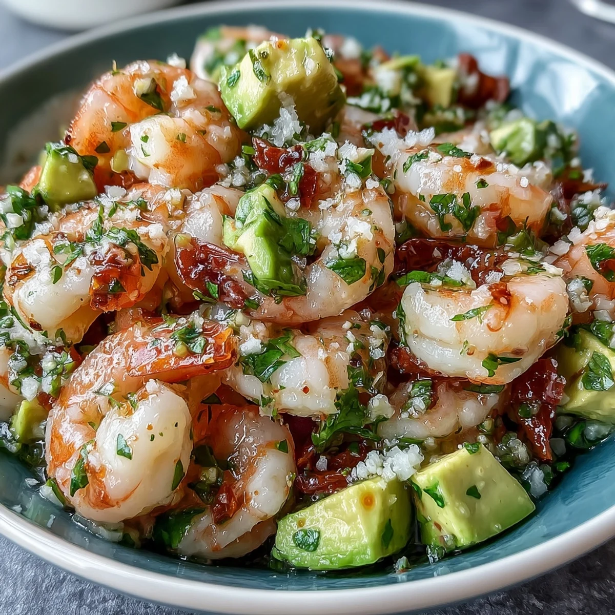 Zesty marinated shrimp and creamy avocado chunks glisten in Chilli Lime Shrimp Ceviche.