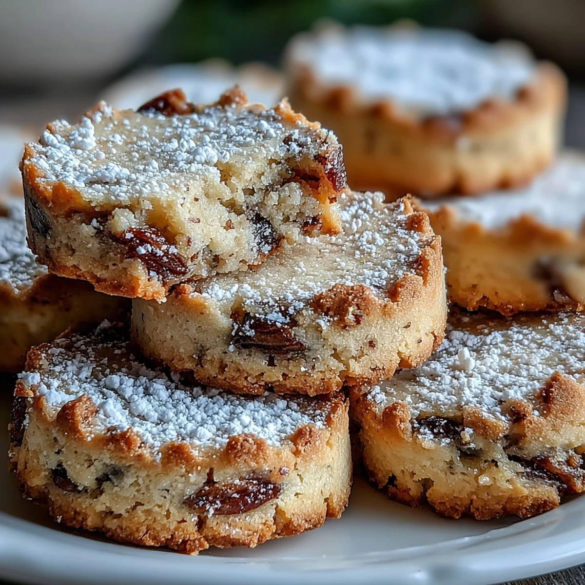 Homemade Cardamom Shortbread Cookies shaped into rounds, dusted with powdered sugar and ready to enjoy