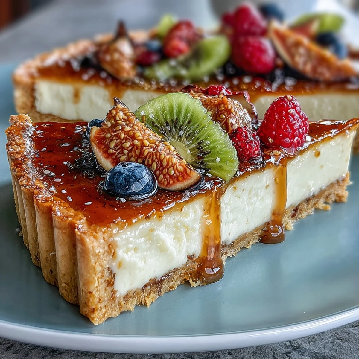 A freshly baked Cardamom Custard Tart with buttery crust, aromatic filling, and glossy apricot glaze on top.