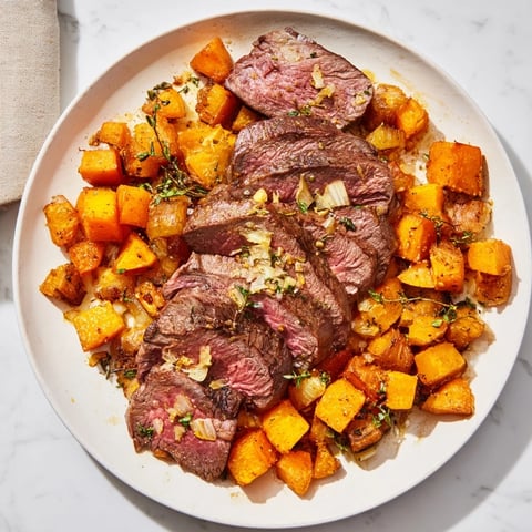 Golden roasted butternut squash and garlic herb steak bowls, a comforting gluten-free meal bursting with flavor.