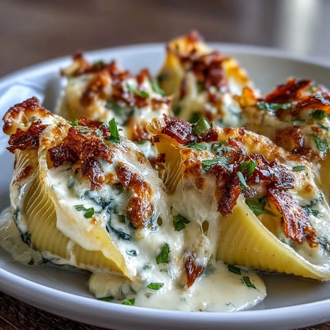 Golden, bubbly Pumpkin & Gouda Stuffed Shells in creamy brown butter sage Alfredo sauce are ready to serve. 