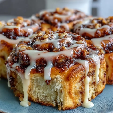 Golden-baked Banana Bread Cinnamon Rolls swirled with gooey brown sugar and cinnamon, topped with a thick white icing drizzle.