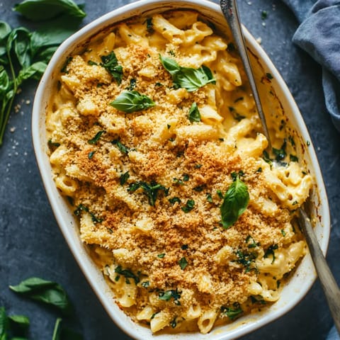 A bowl of creamy vegan mac and cheese.
