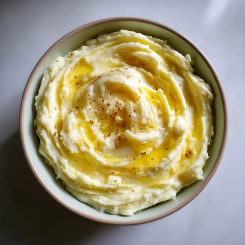 A bowl of creamy mashed potatoes.