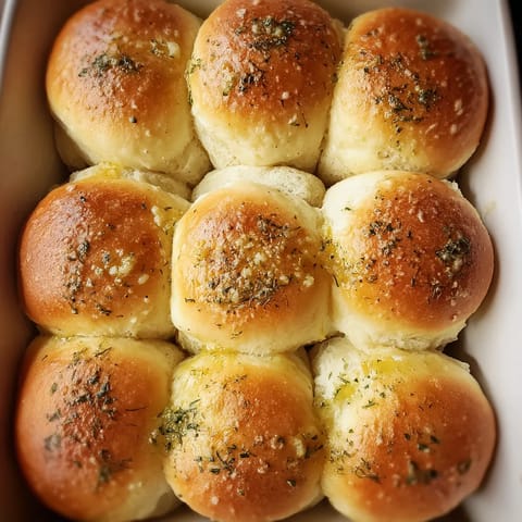 A box of garlic butter dinner rolls.