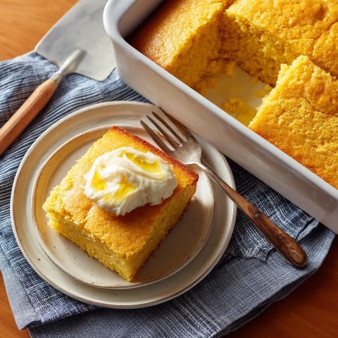 A plate of cornbread with honey butter.