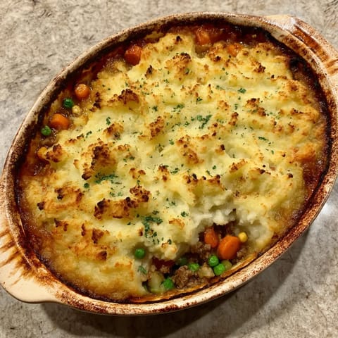 A close up of a classic shepherd's pie.