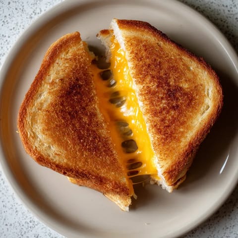 A grilled cheese sandwich on a plate.