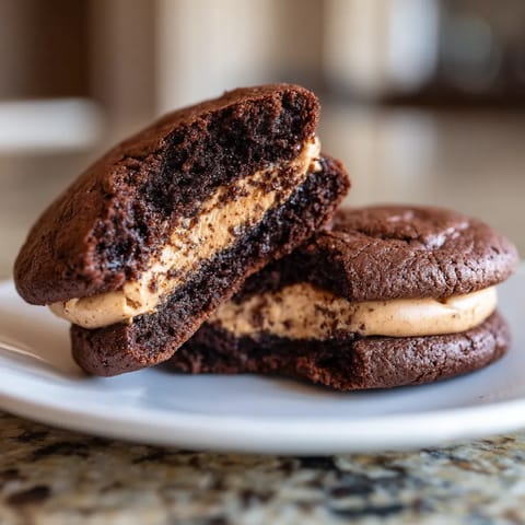 Two brownies with peanut butter in between.