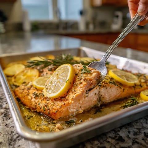 A person is taking a piece of fish out of a pan.