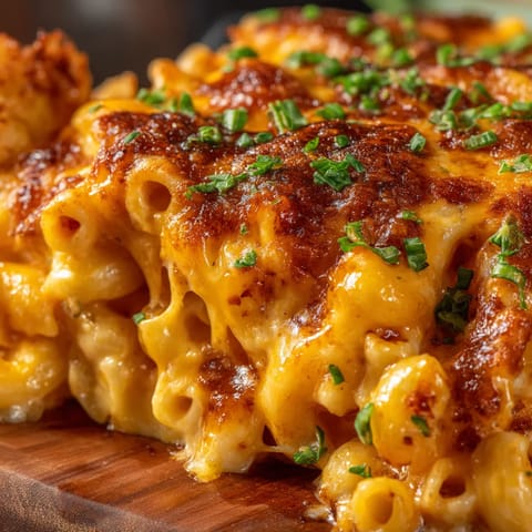 A close up of a delicious mac and cheese dish.
