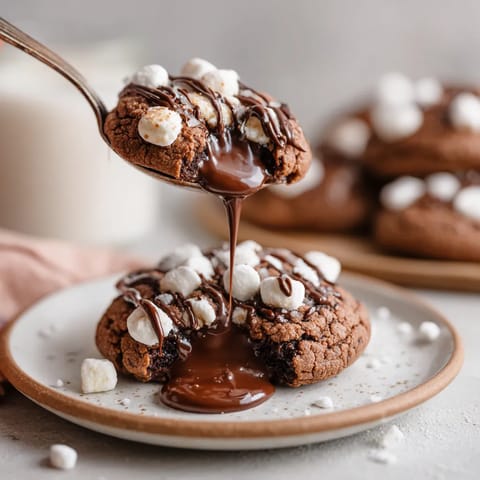 A plate of chocolate covered cookies with marshmallows on top.