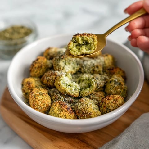 A person is scooping up some green pickle brined popcorn chick'n.