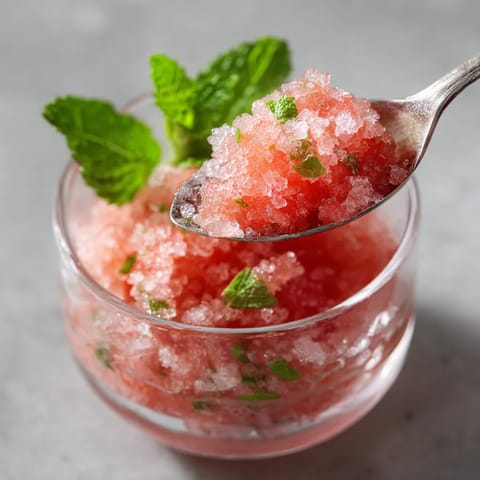 A bowl of red fruit with a spoon in it.