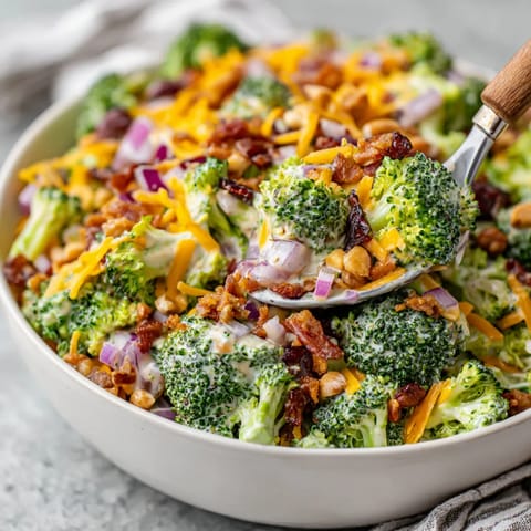 A bowl of Amish Broccoli Salad.