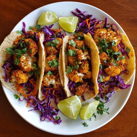 A plate of food with a cauliflower taco.