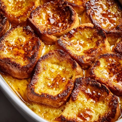 A pan of French toast with a caramel sauce.