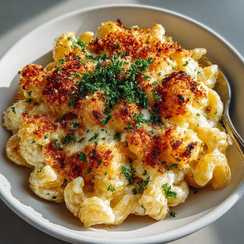 A bowl of garlic Parmesan mac and cheese.