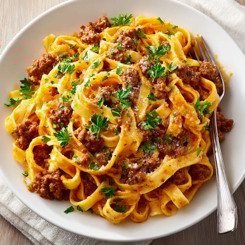 A plate of spaghetti with meatballs and parsley.