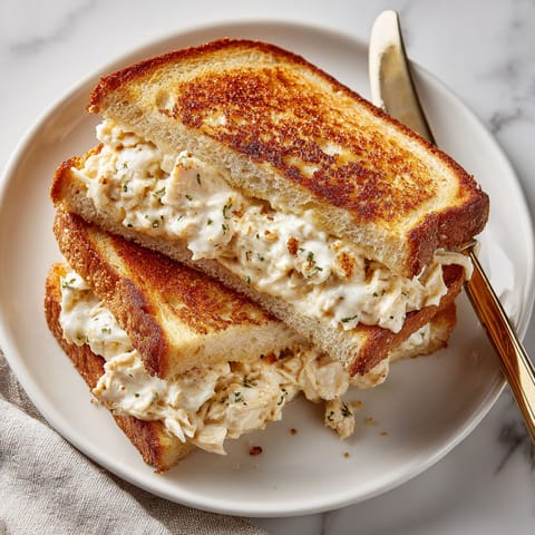 A grilled cheese sandwich with chicken and Alfredo sauce.