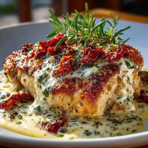 A plate of chicken with fall herbs on top.