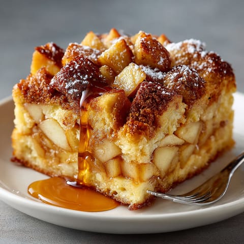 A slice of apple cinnamon french toast casserole.