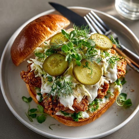 A sandwich with lettuce, pickles, and cheese.