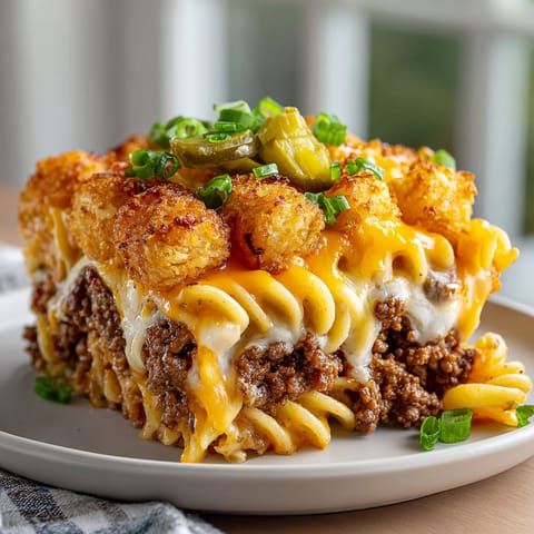 A plate of food with a cheese and noodle dish.