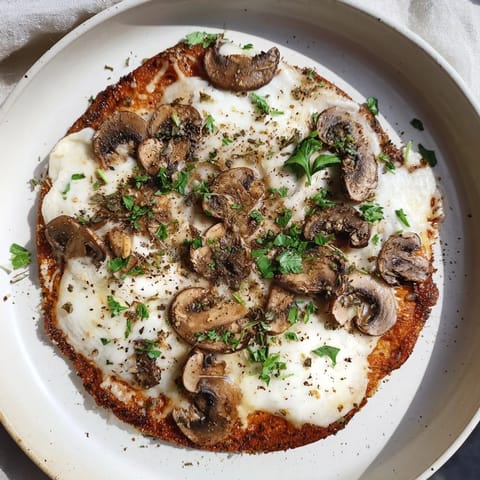 Crispy, bubbling, gourmet Frozen Pizza Upgrade with Mushrooms, fragrant herbs, and melted mozzarella.