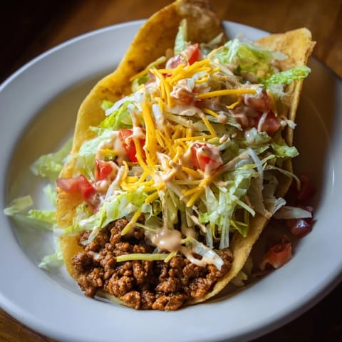 Savory Cheesy Gordita Crunch Tacos with melted cheese and a crunchy taco shell, ready to serve.