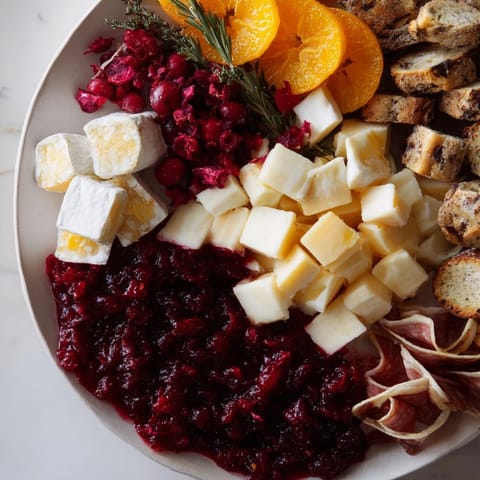 Beautifully arranged Cranberry Wreath Platter showcases a festive mix of cheeses, meats, and fresh cranberries.