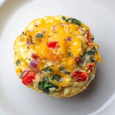 Freshly baked Customizable Egg Muffins bursting with spinach, tomatoes, and cheese, perfect breakfast.