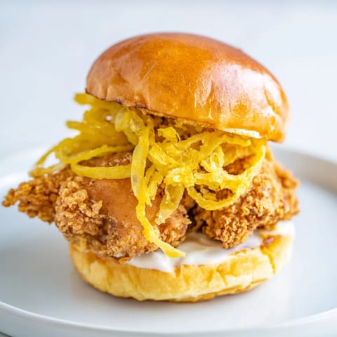 Imagine the texture: a loaded Crispy Onion Chicken Sandwich with fried onions spilling over, and a toasted bun.