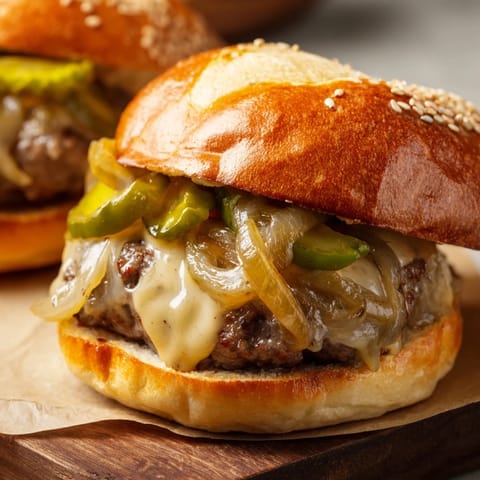 A close-up of a Touchdown Brat Slider, highlighting caramelized onions and crisp dill pickles on a soft bun.